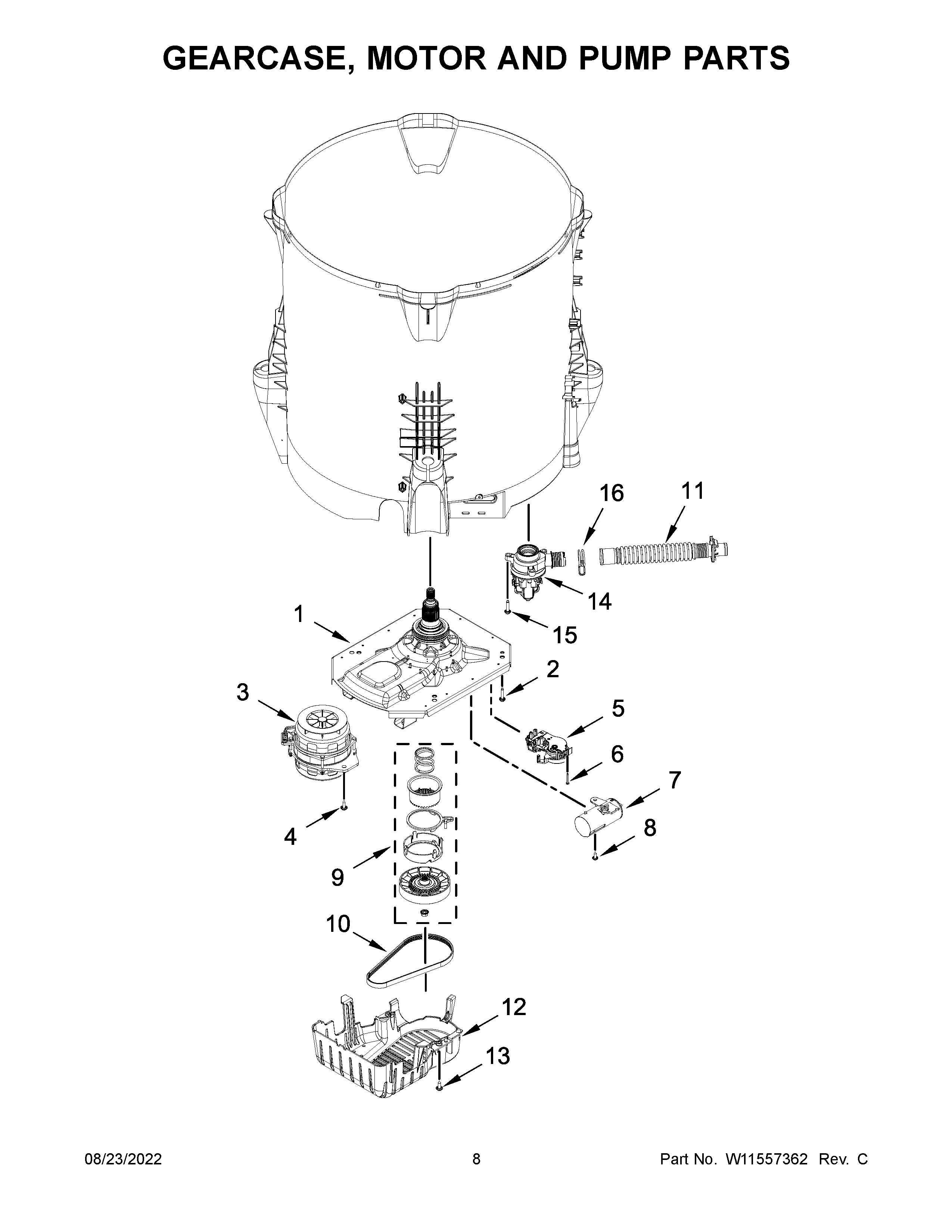 Gearcase, motor and pump parts