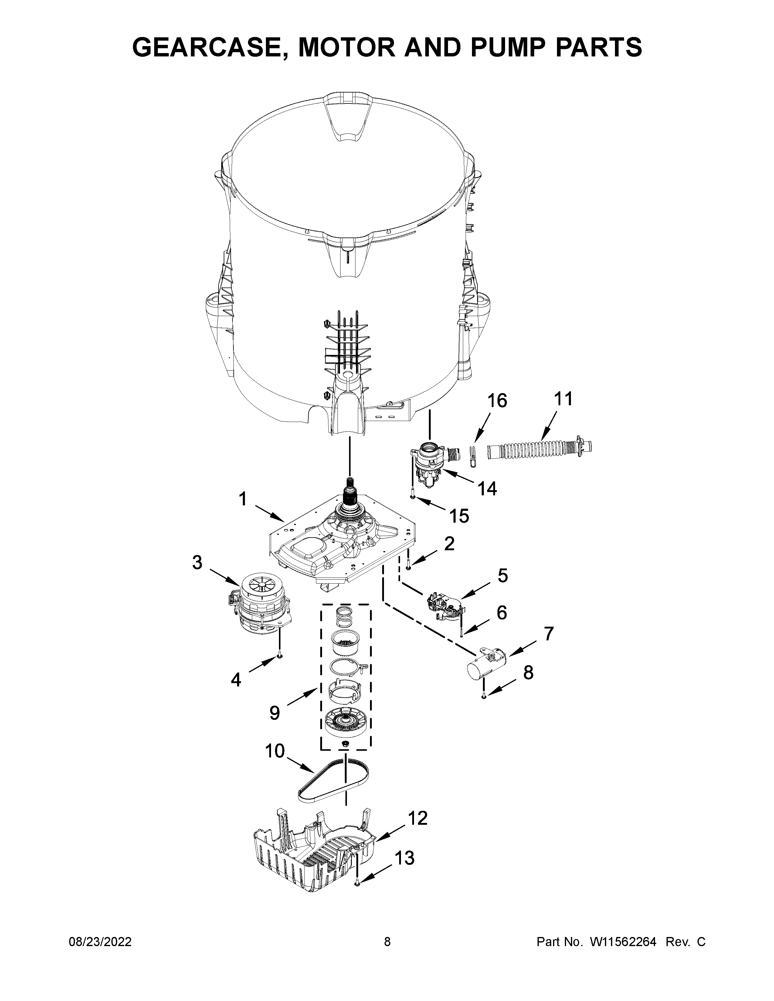 GEARCASE, MOTOR AND PUMP PARTS