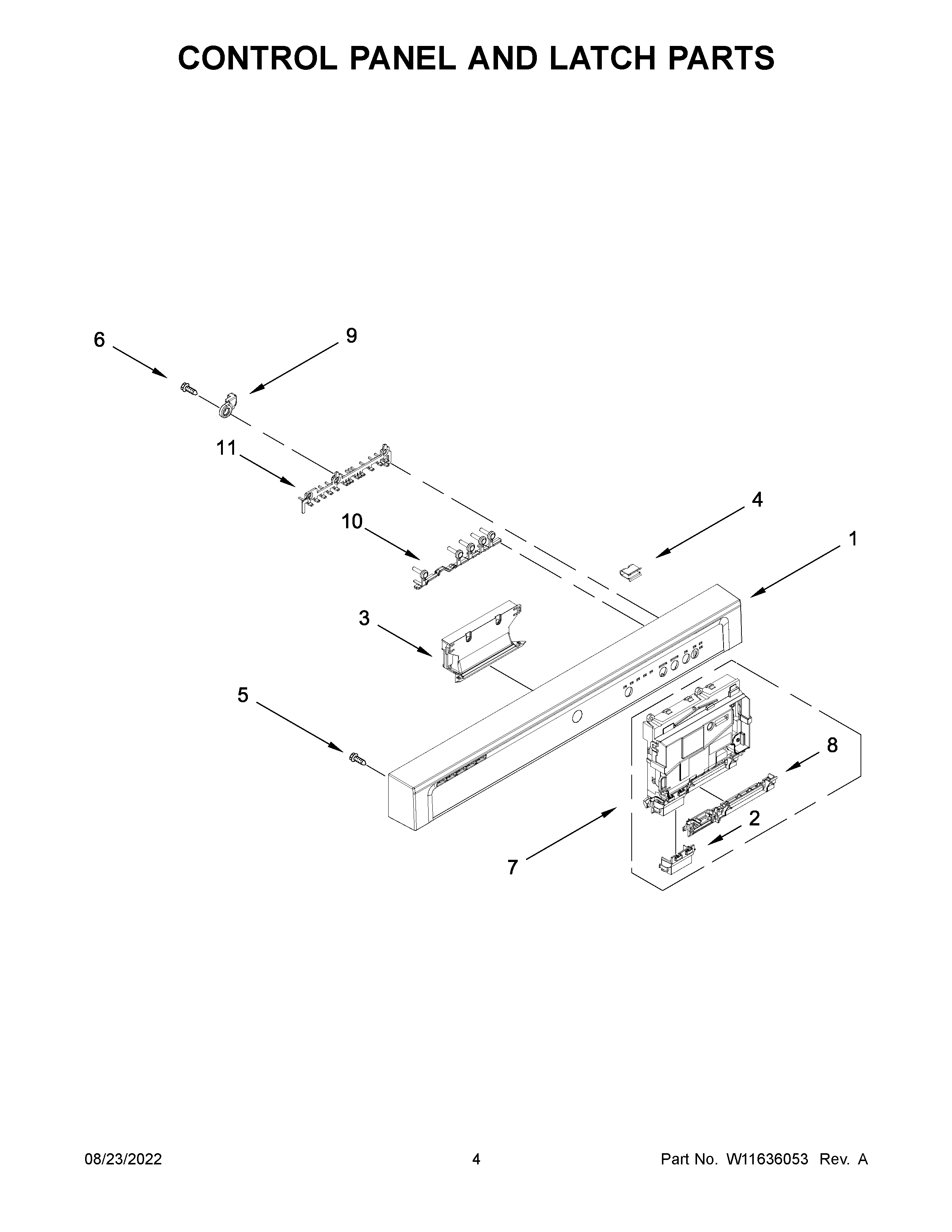 Control panel and latch parts