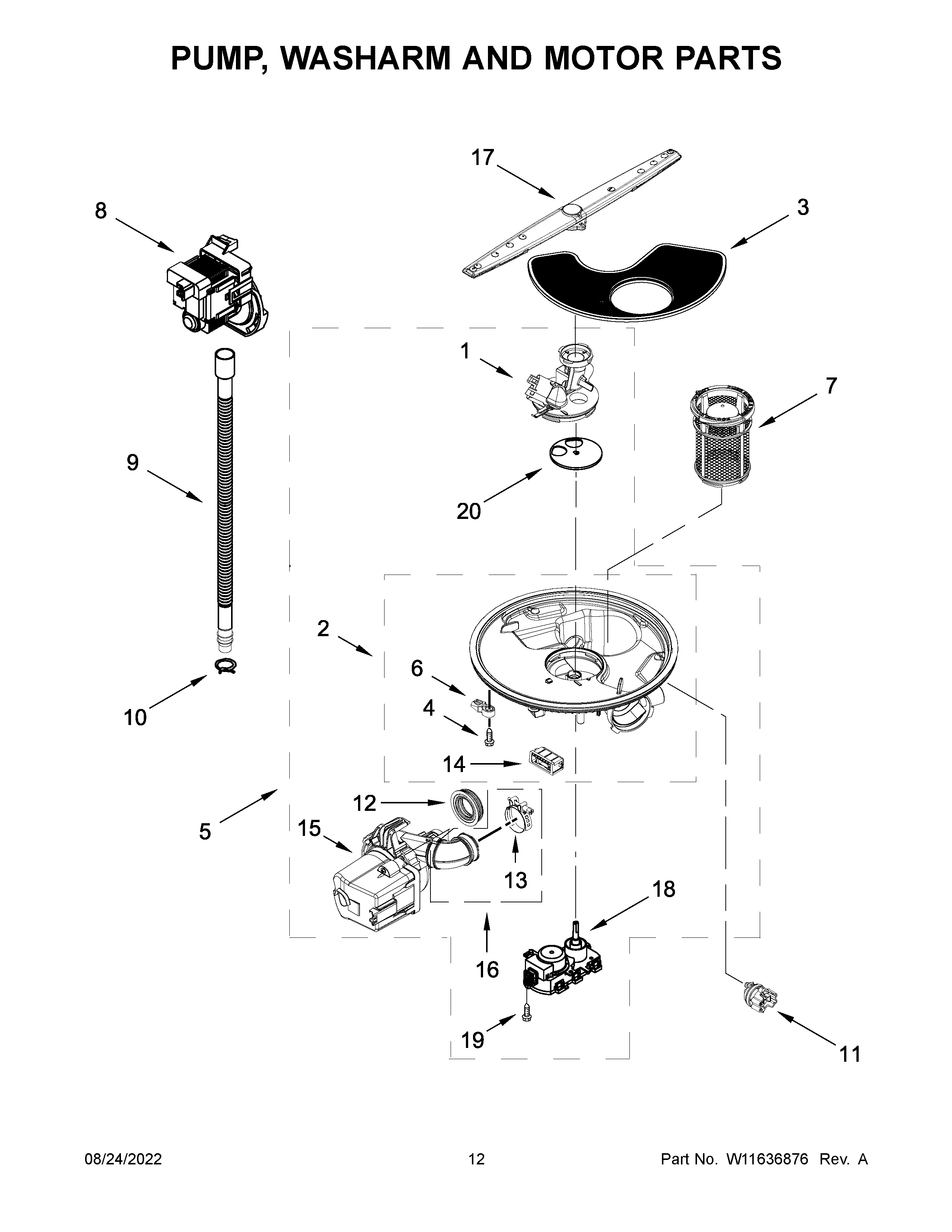 PUMP, WASHARM AND MOTOR PARTS