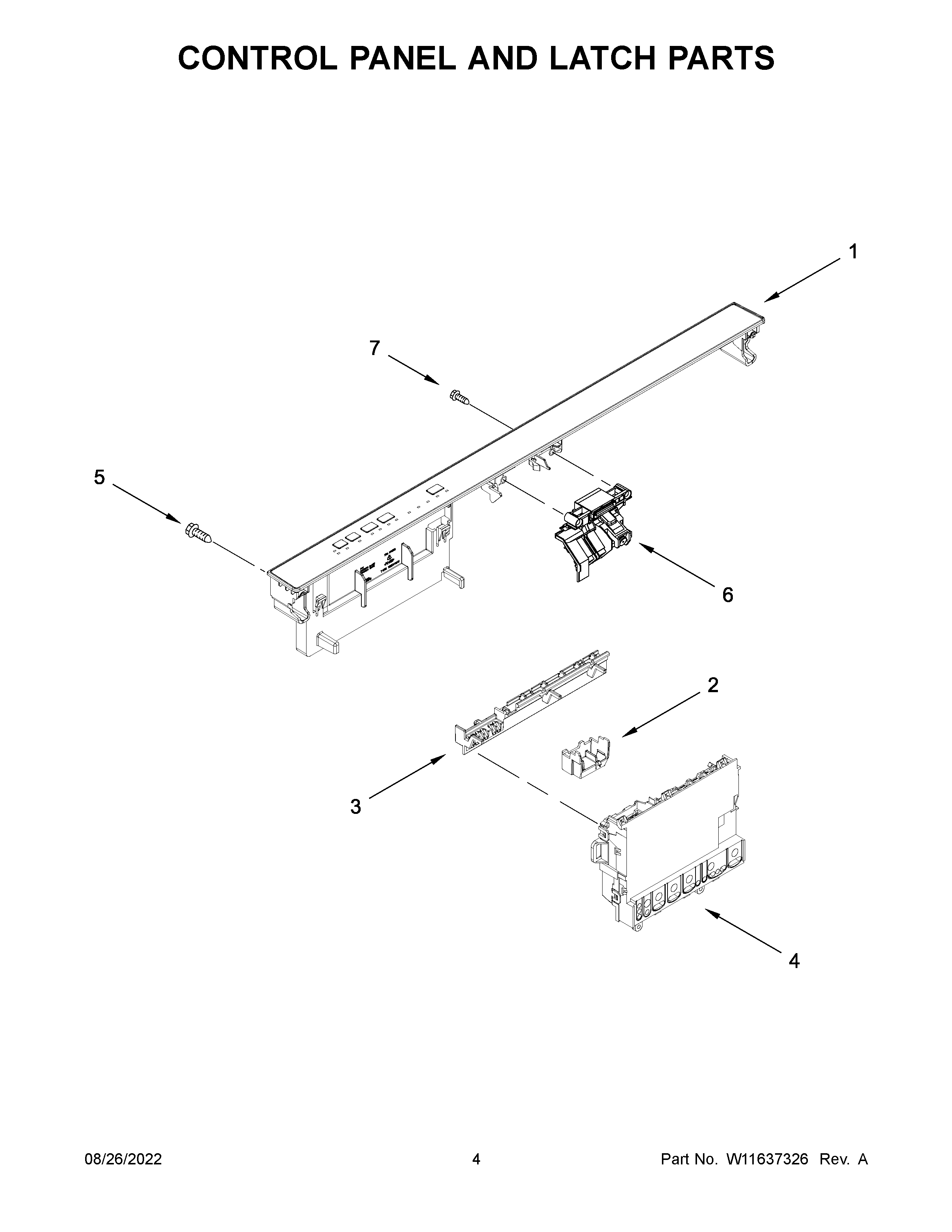 Control panel and latch parts