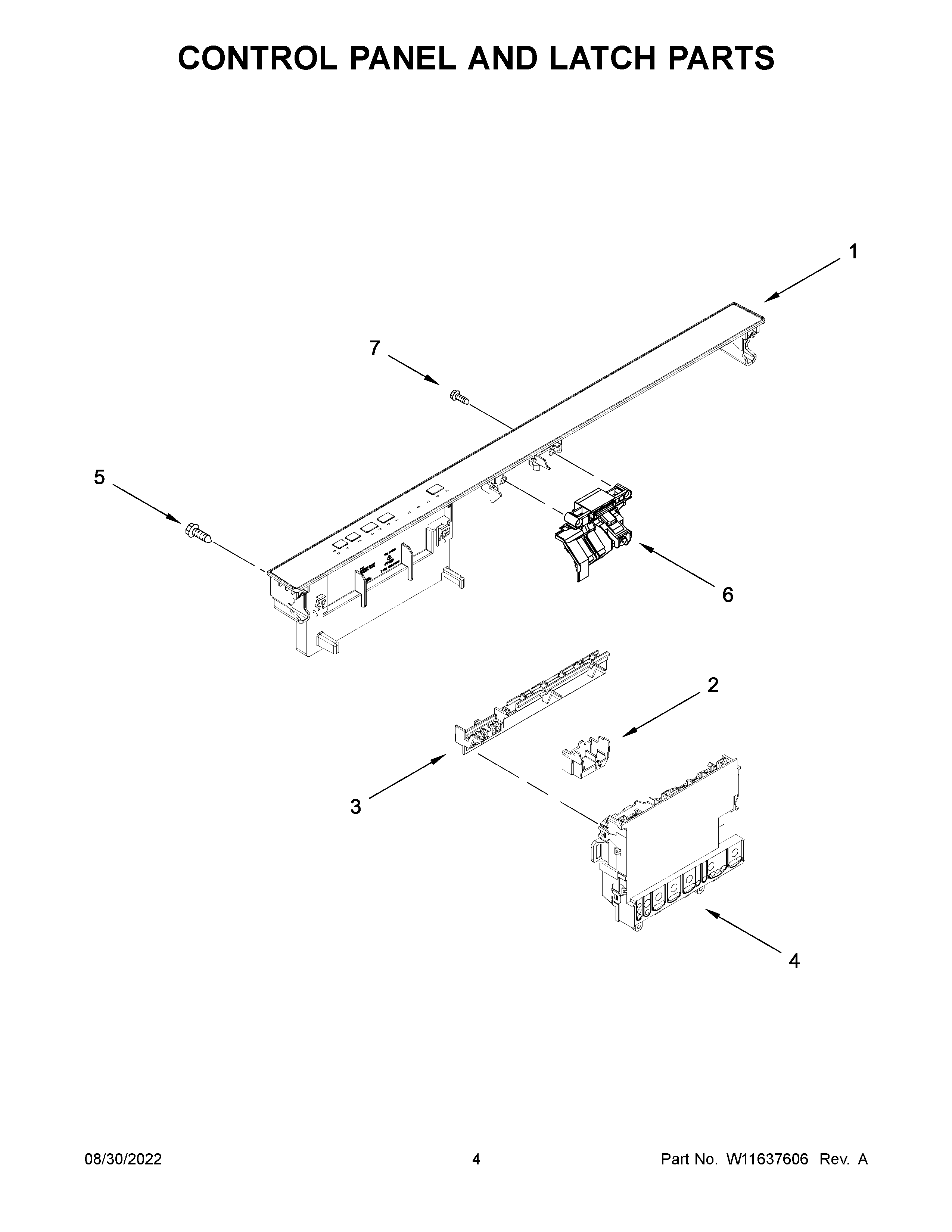 Control panel and latch parts
