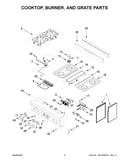 Cooktop, burner, and grate parts