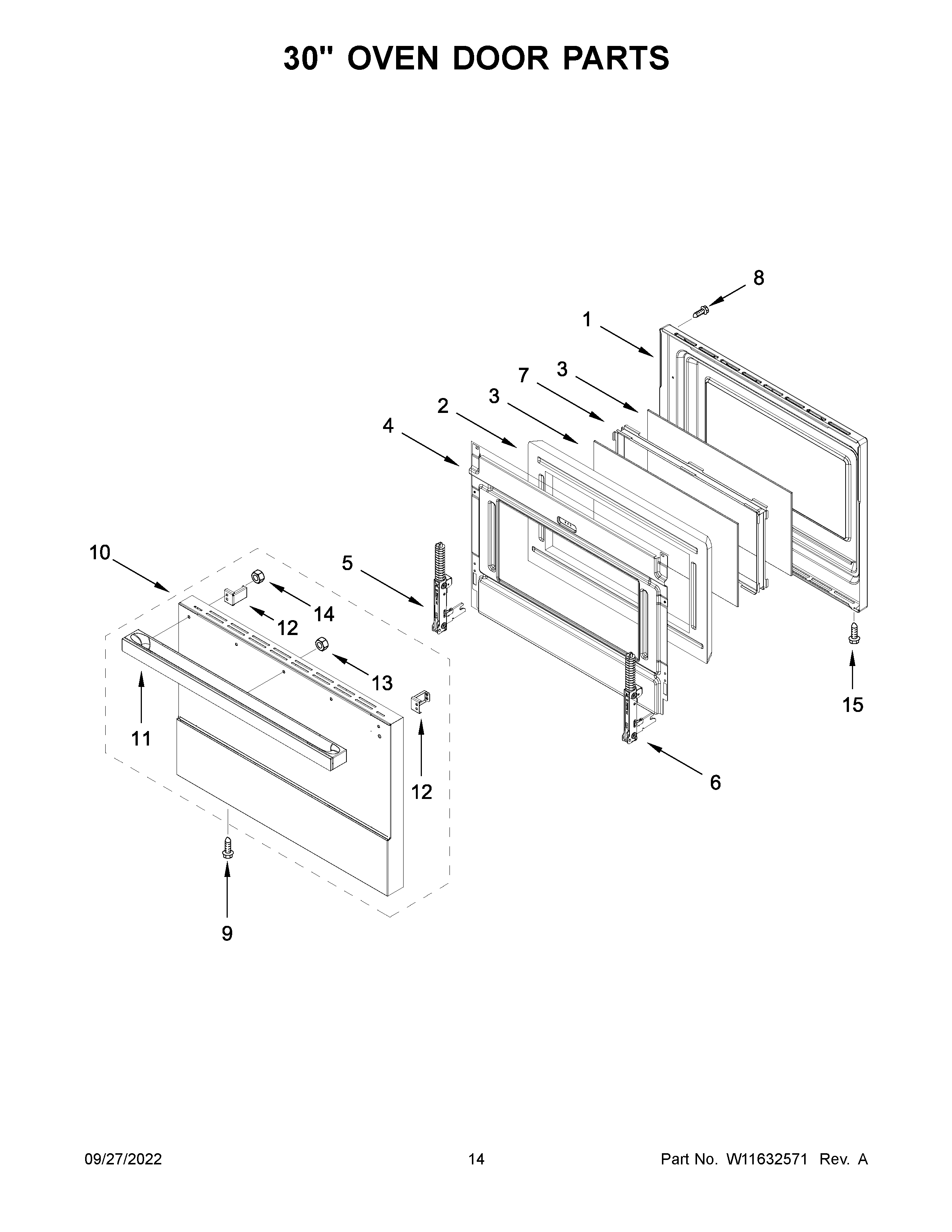 30" oven door parts