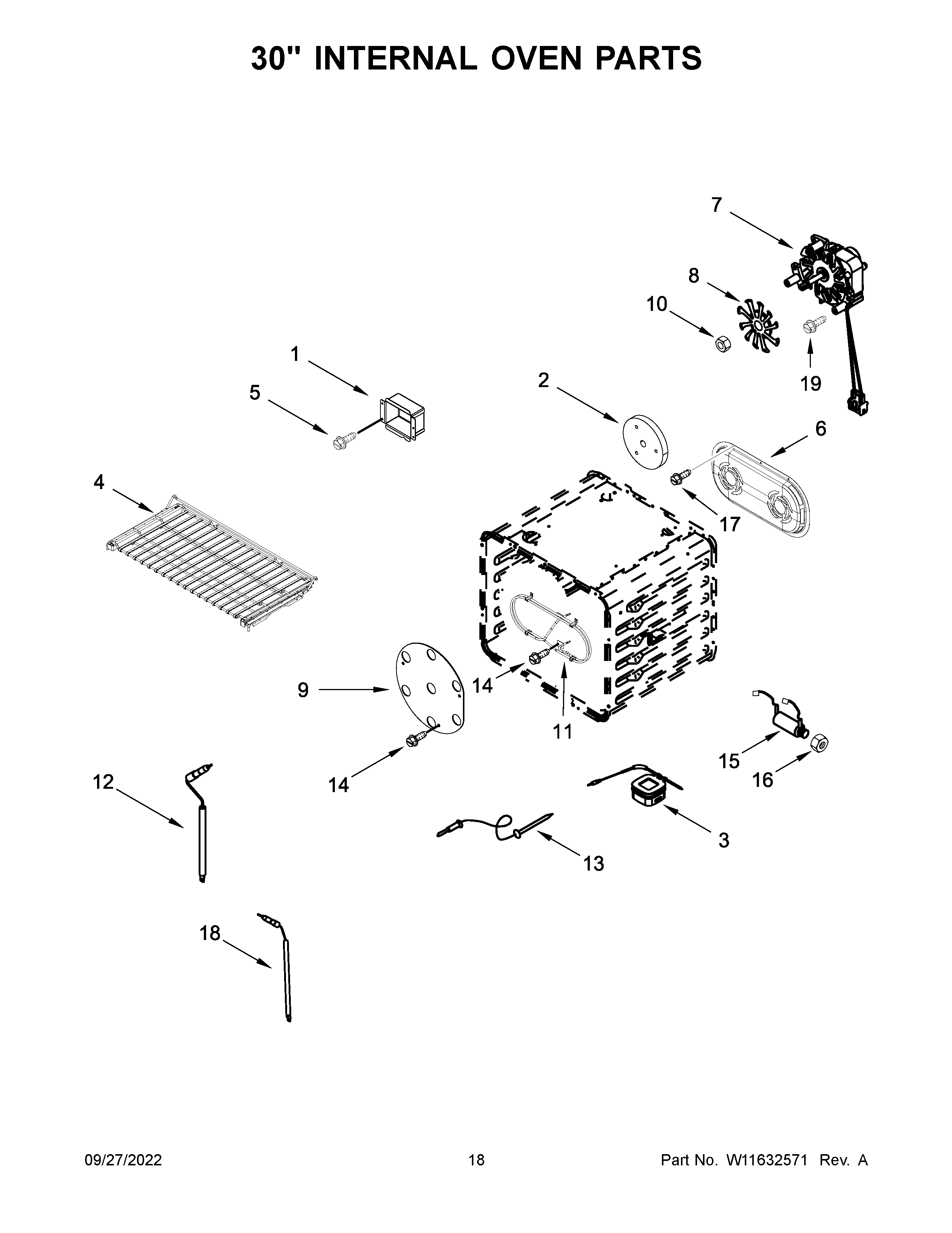 30" internal oven parts