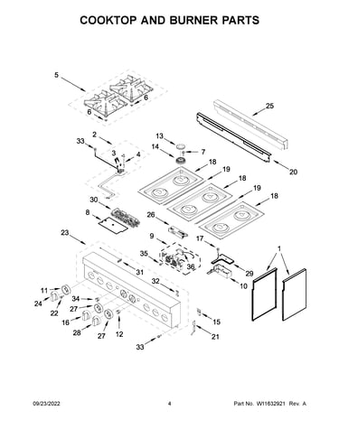 Cooktop and burner parts