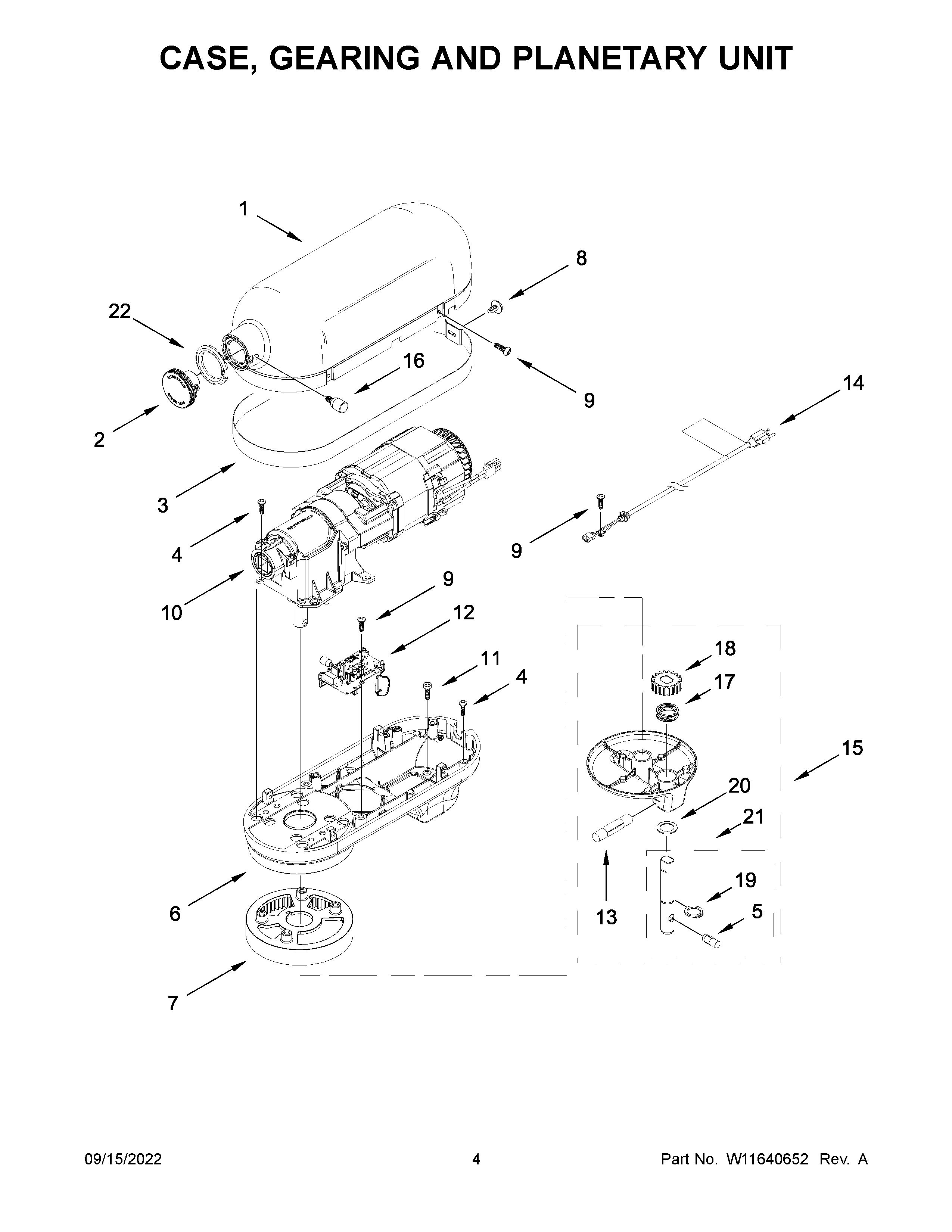 Case, gearing and planetary unit
