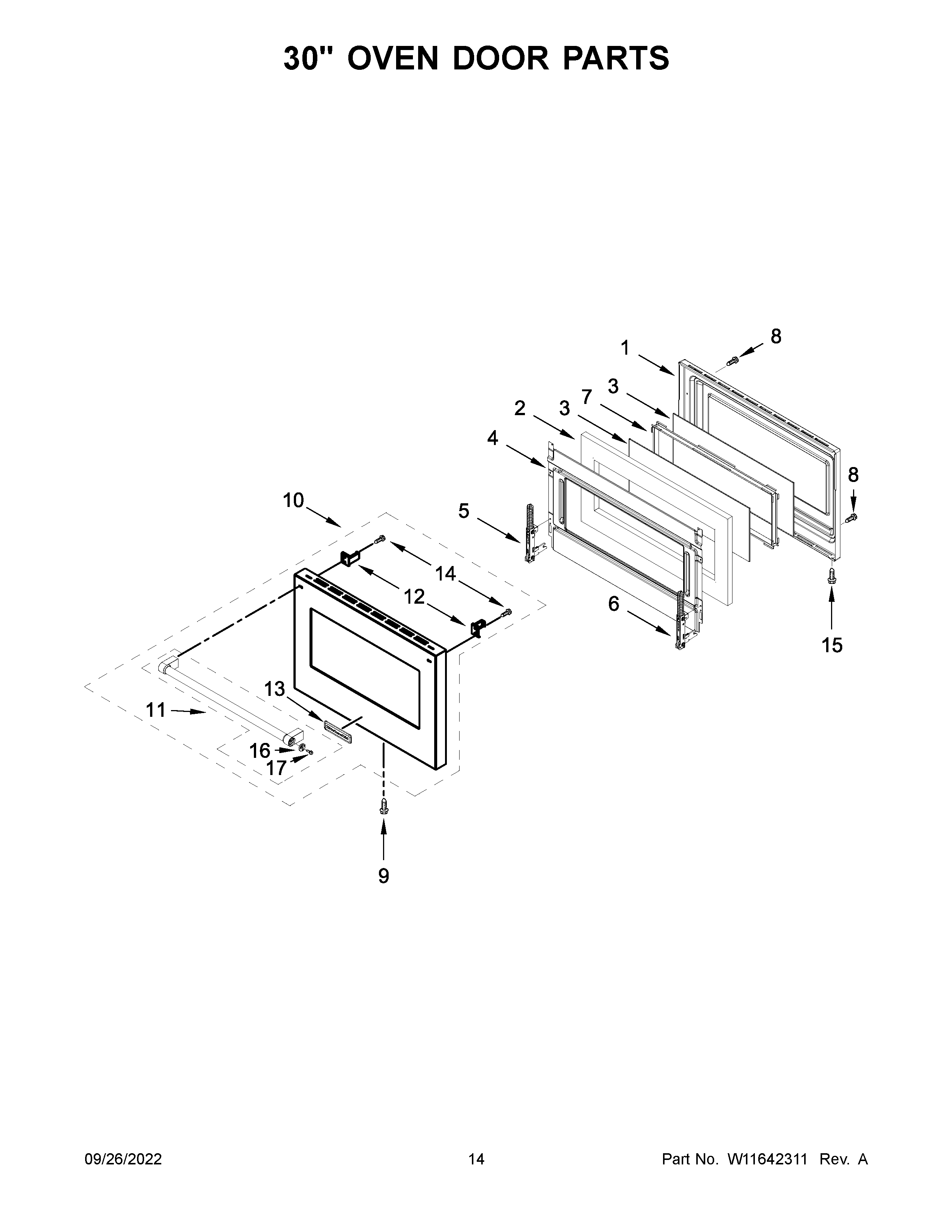 30" oven door parts