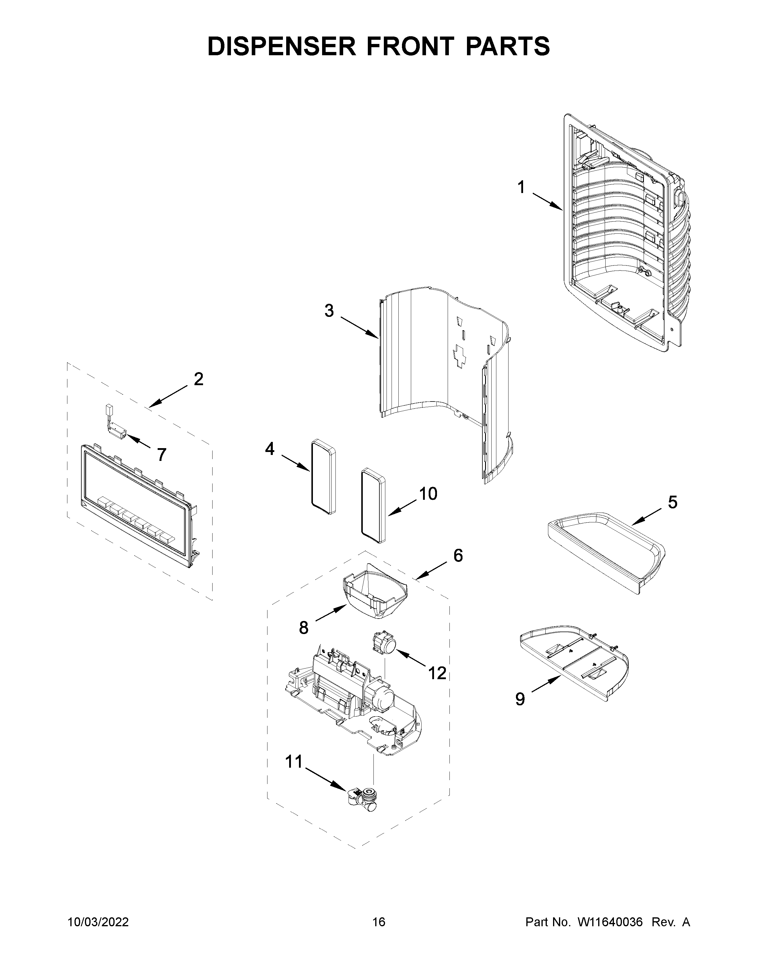 Dispenser front parts