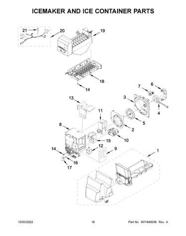 Icemaker and ice container parts