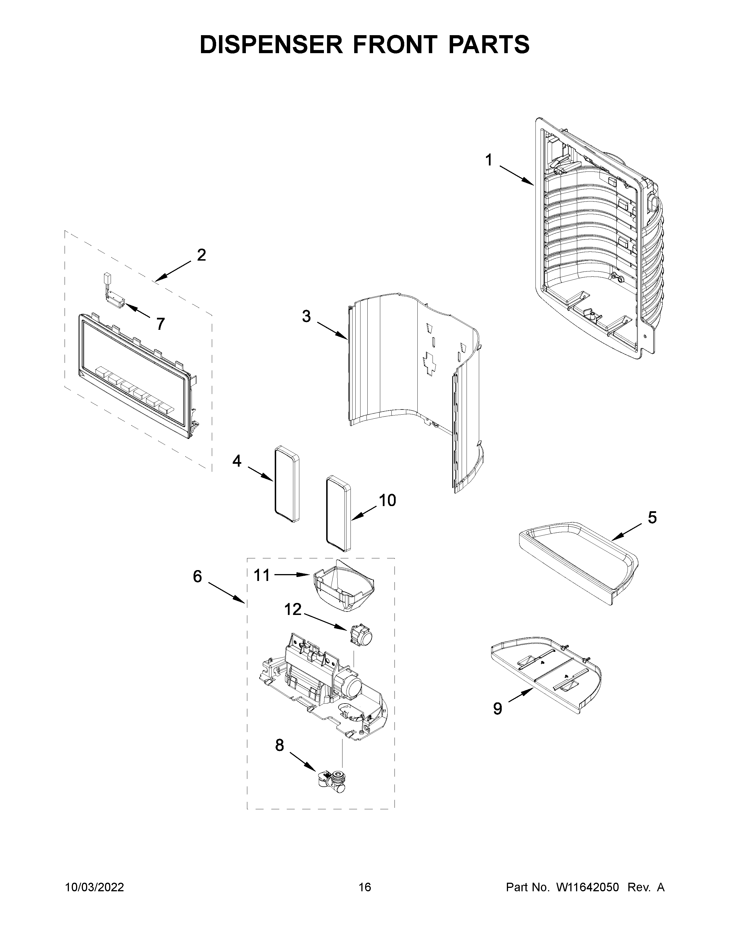 Dispenser front parts