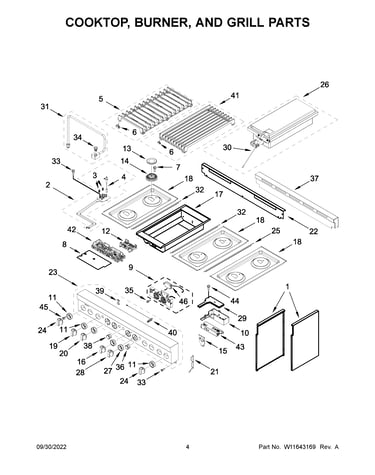 Cooktop, burner, and grill parts