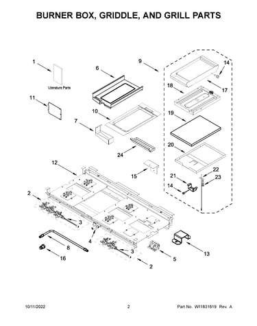 Burner box, griddle, and grill parts