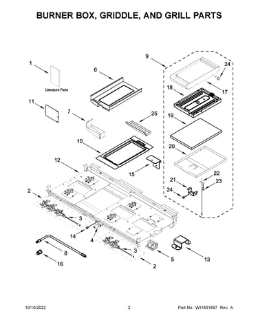 Burner box, griddle, and grill parts
