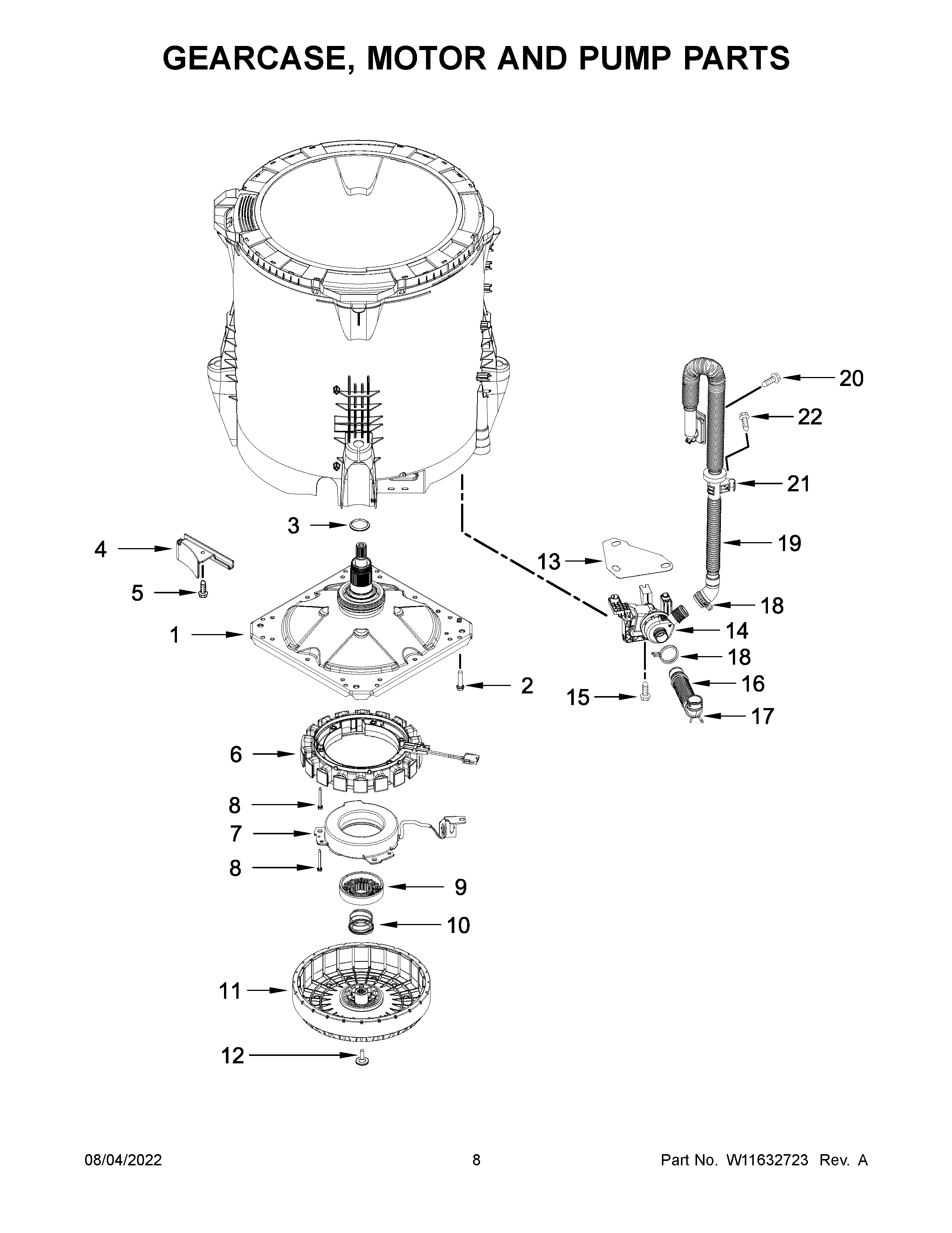 Gearcase, motor and pump parts