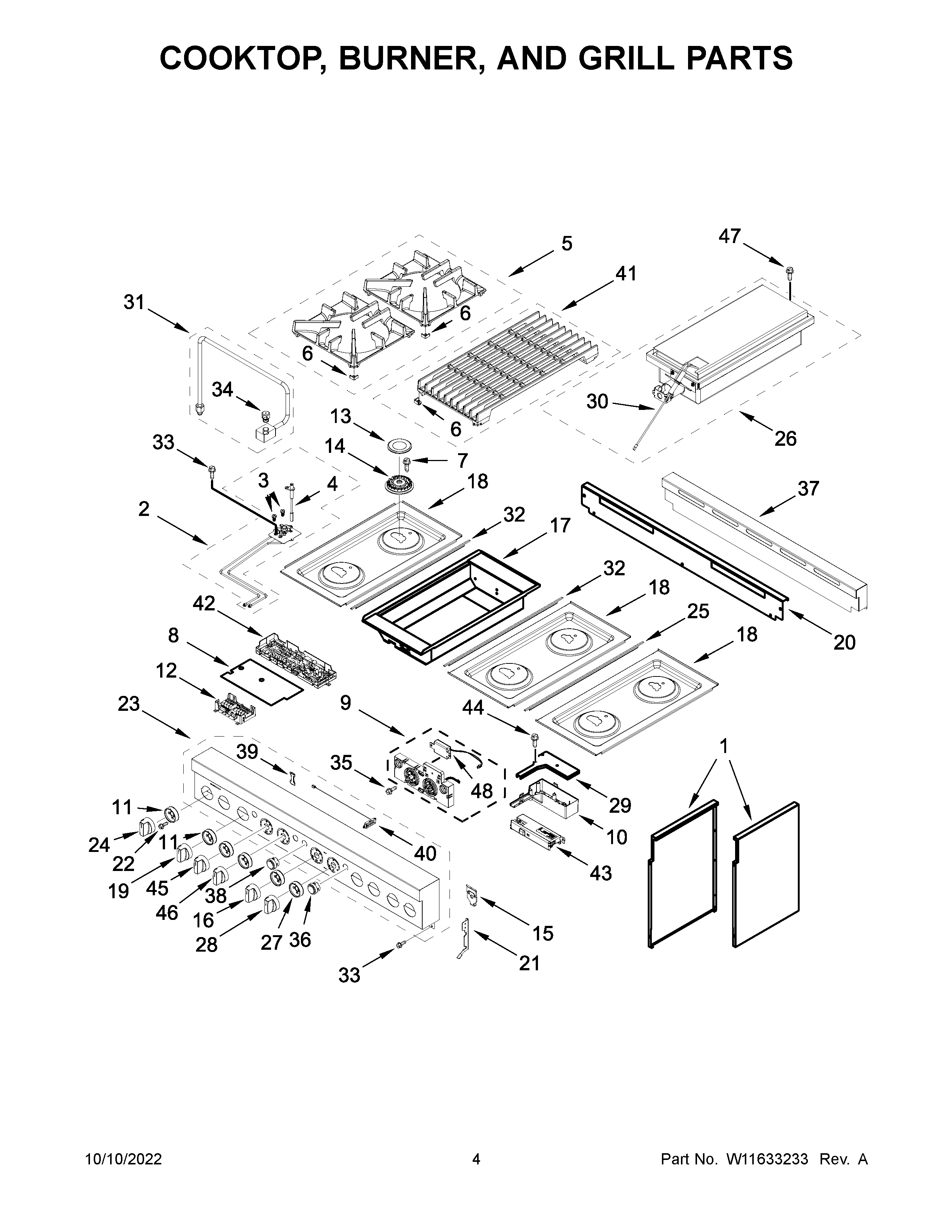 COOKTOP, BURNER, AND GRILL PARTS