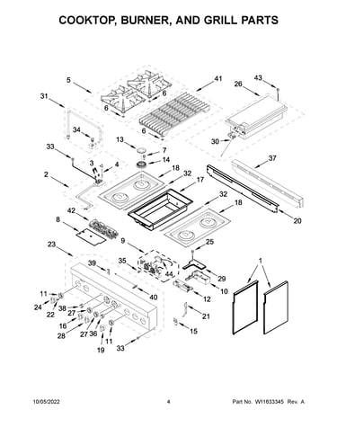 Cooktop, burner, and grill parts
