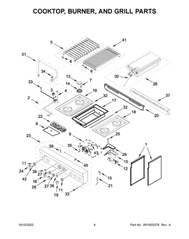 Cooktop, burner, and grill parts