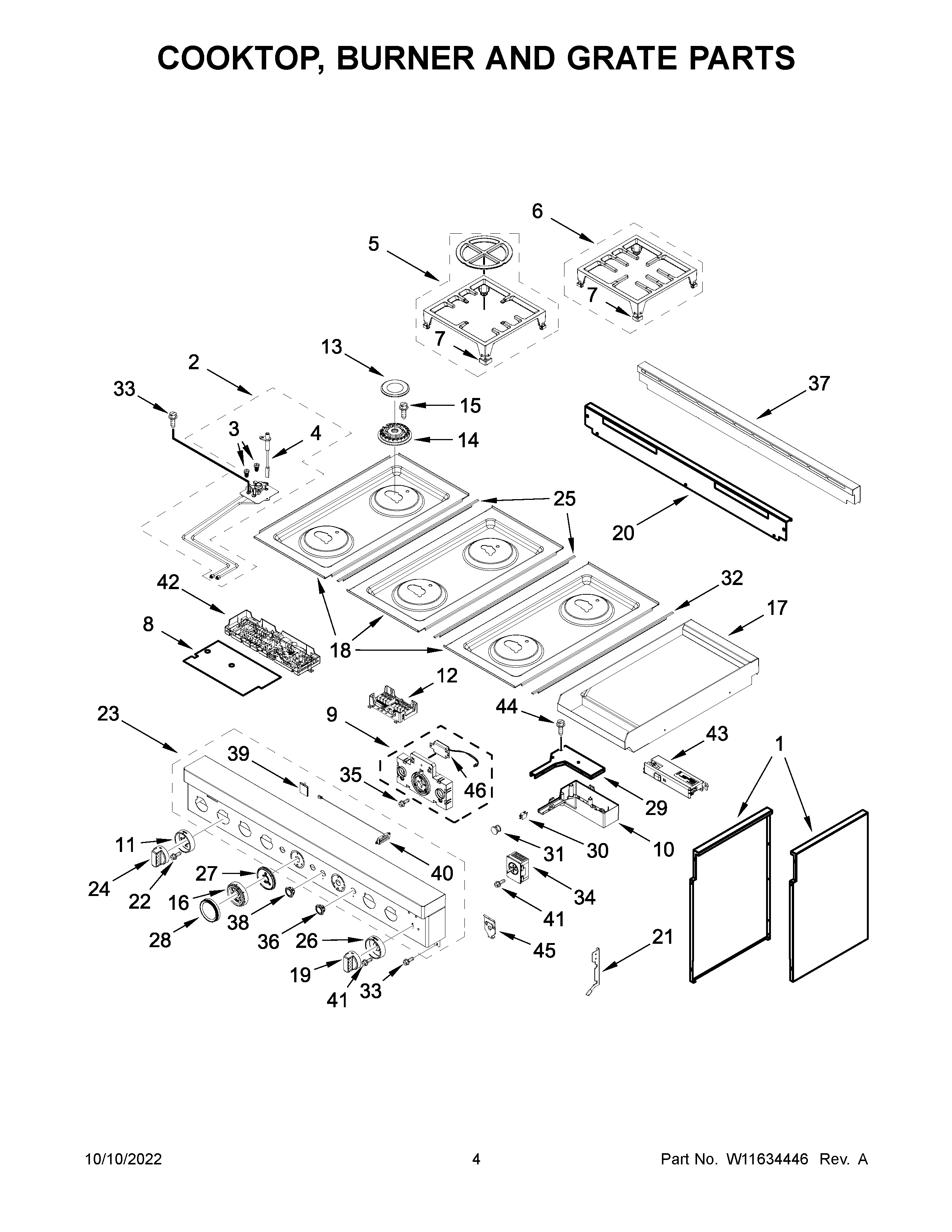 COOKTOP, BURNER AND GRATE PARTS