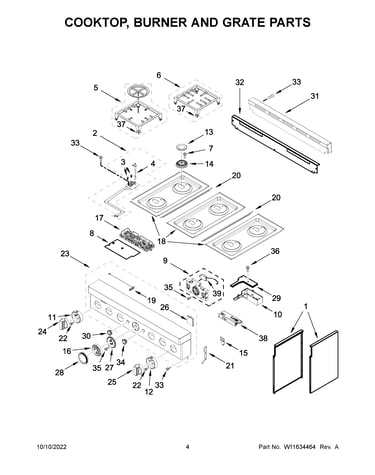 Cooktop, burner and grate parts