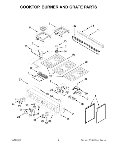Cooktop, burner and grate parts