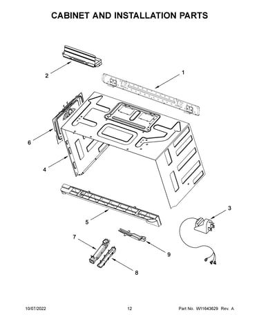 Cabinet and installation parts