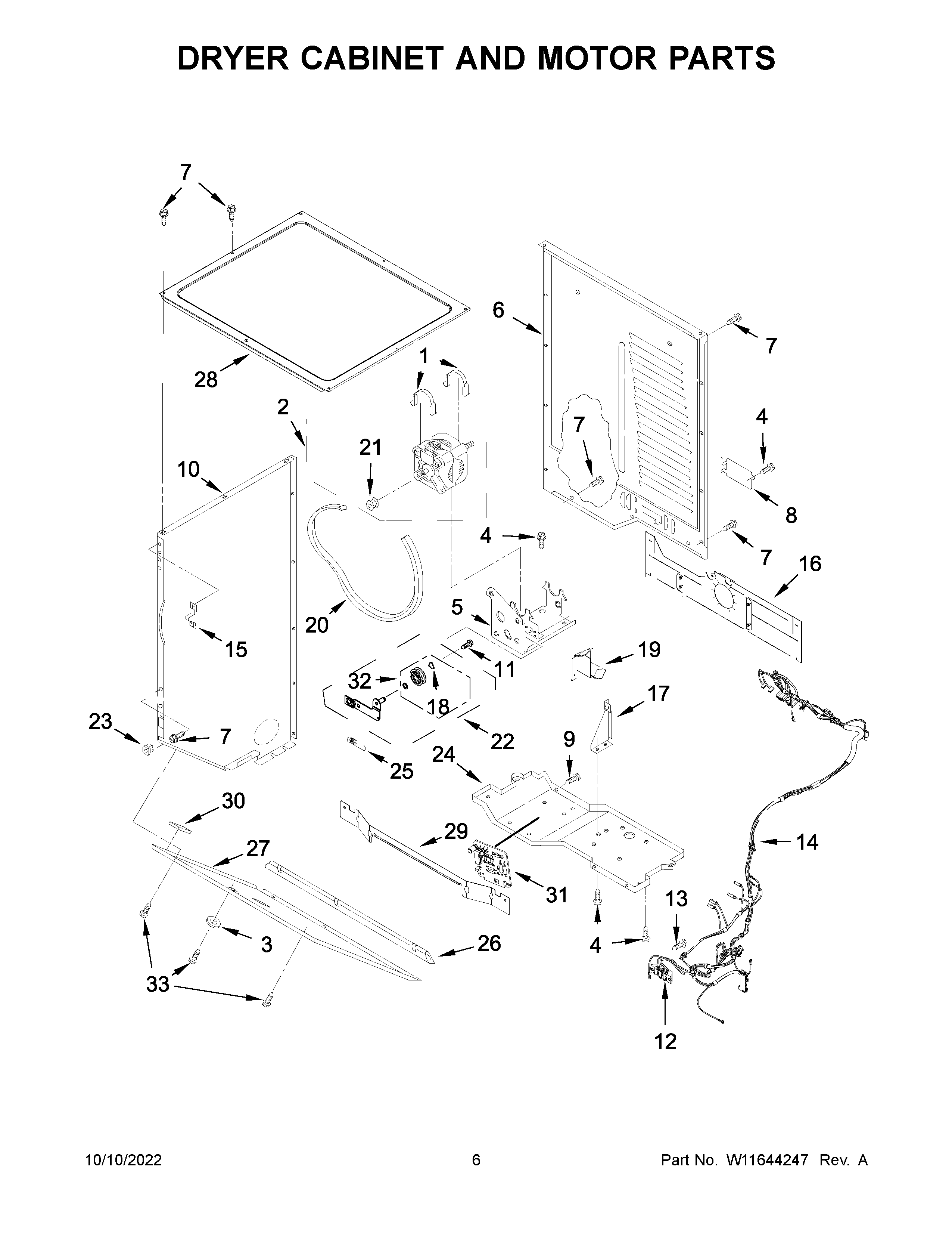 Dryer cabinet and motor parts