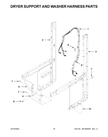 Dryer support and washer harness parts