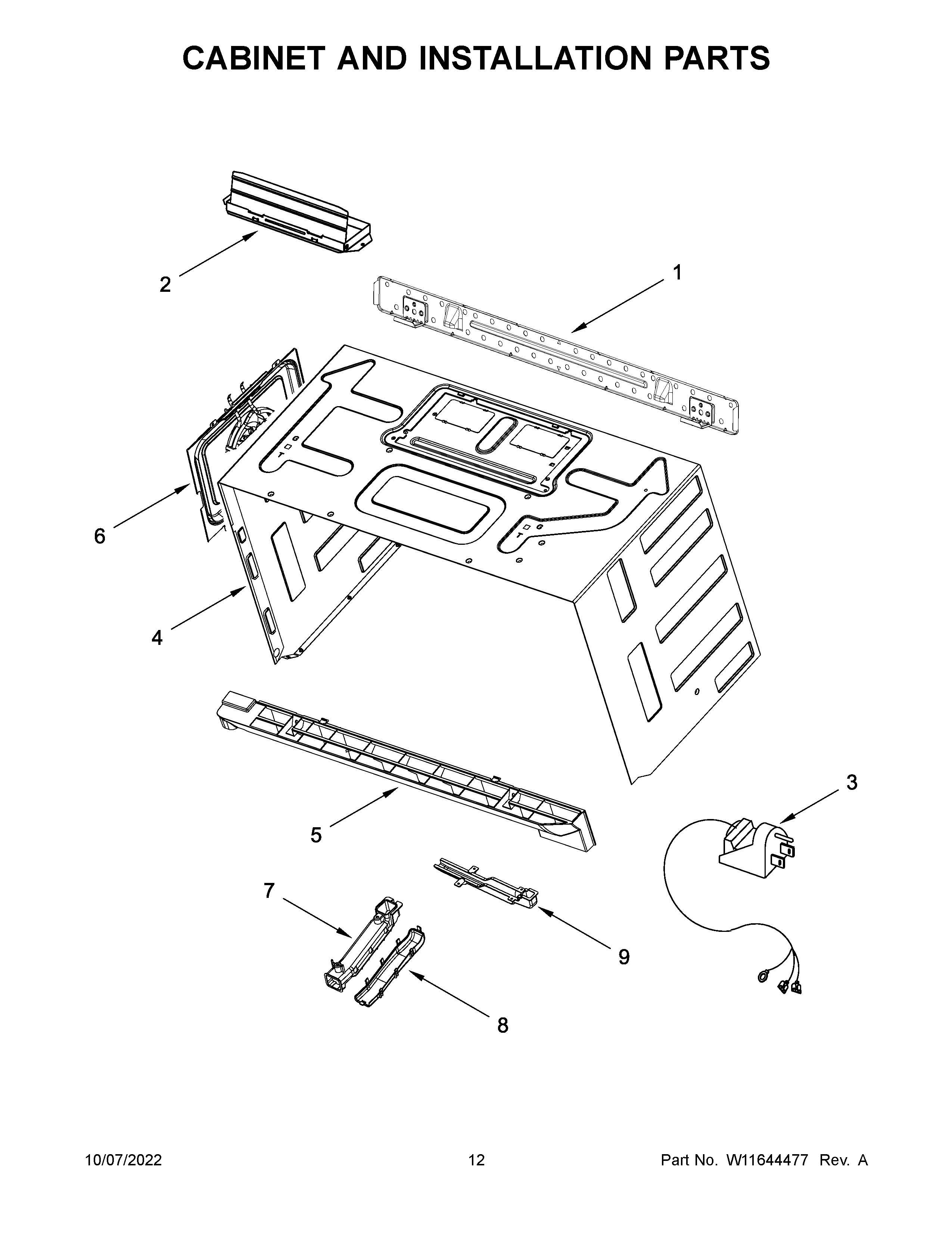 Cabinet and installation parts
