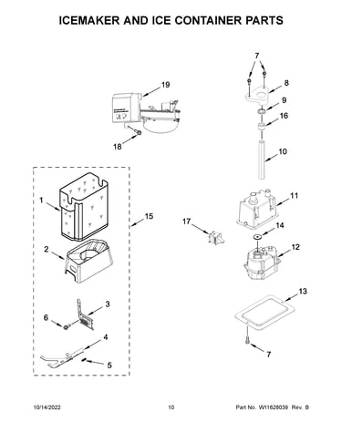 Icemaker and ice container parts