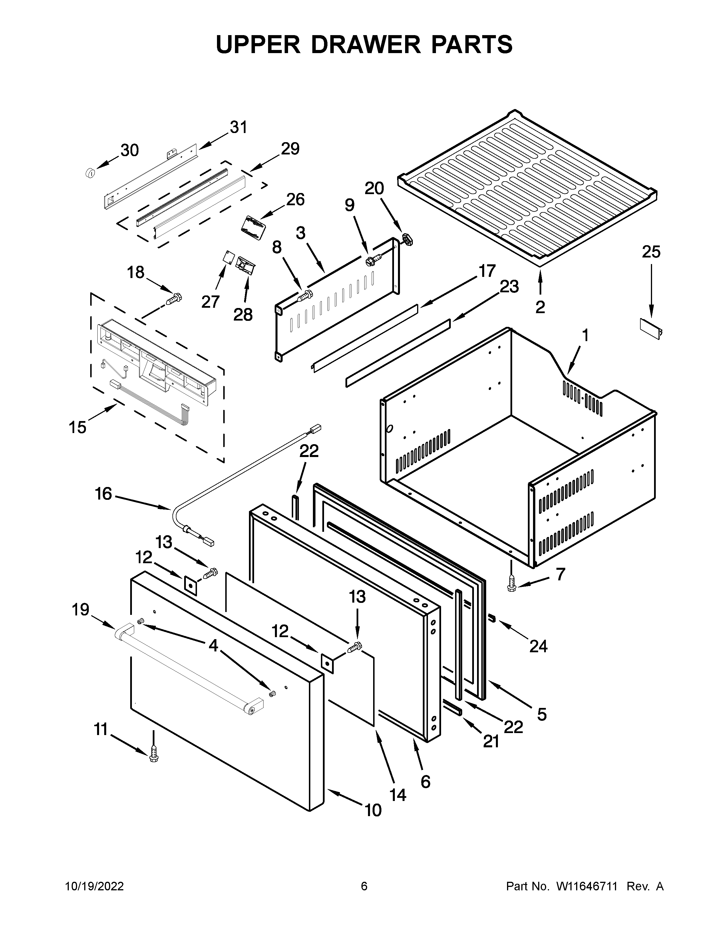 Upper drawer parts