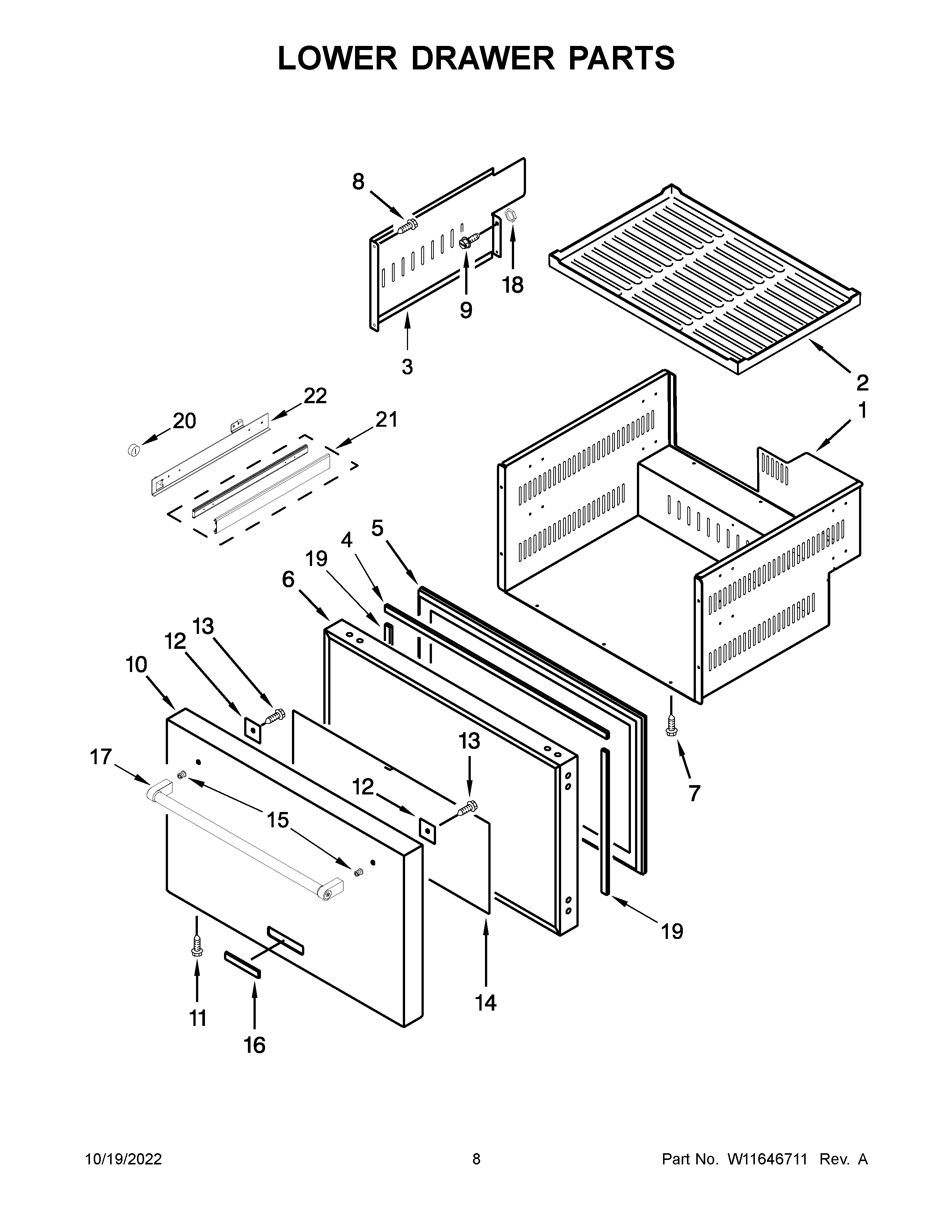 Lower drawer parts