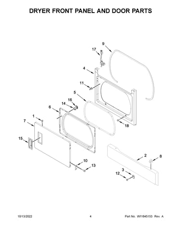 Dryer front panel and door parts