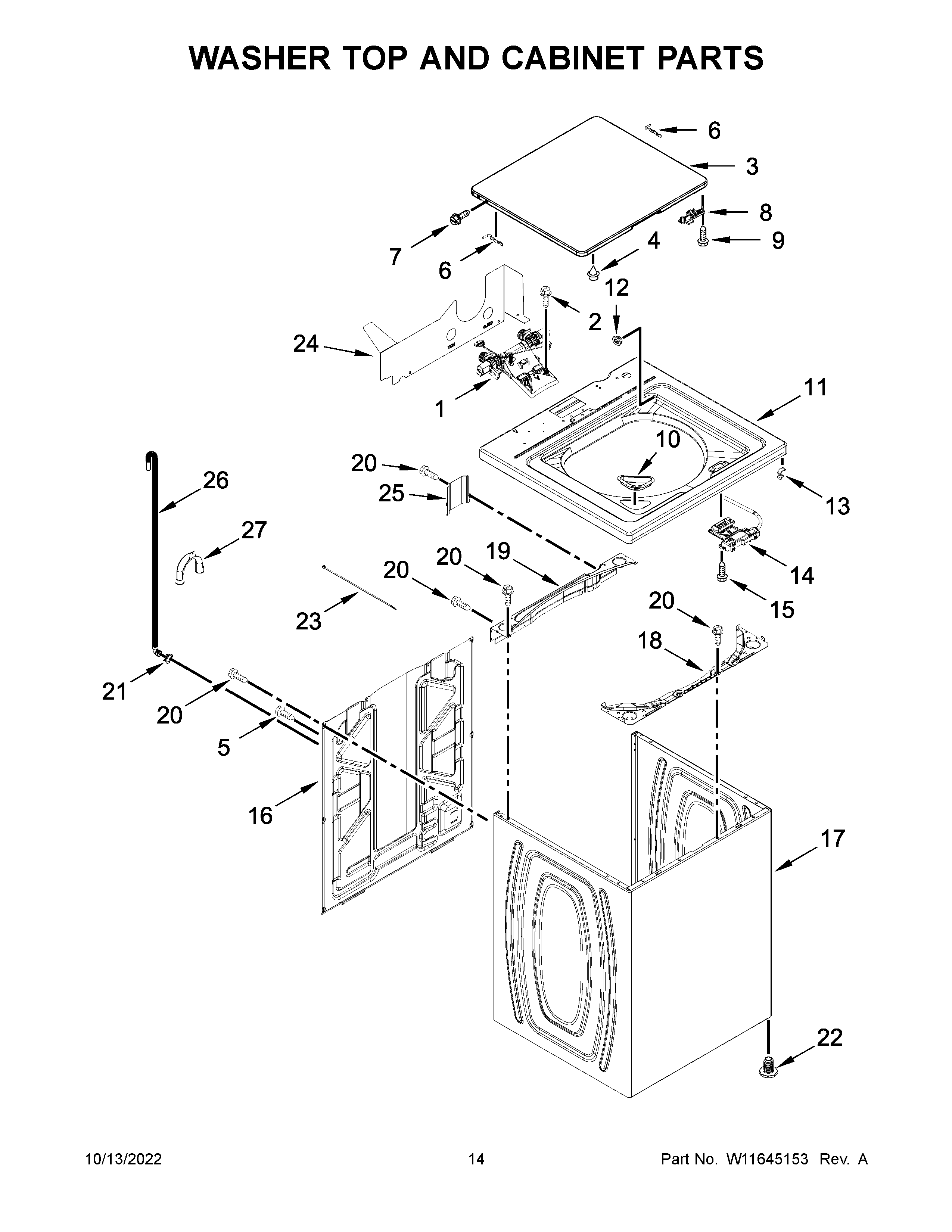 Washer top and cabinet parts
