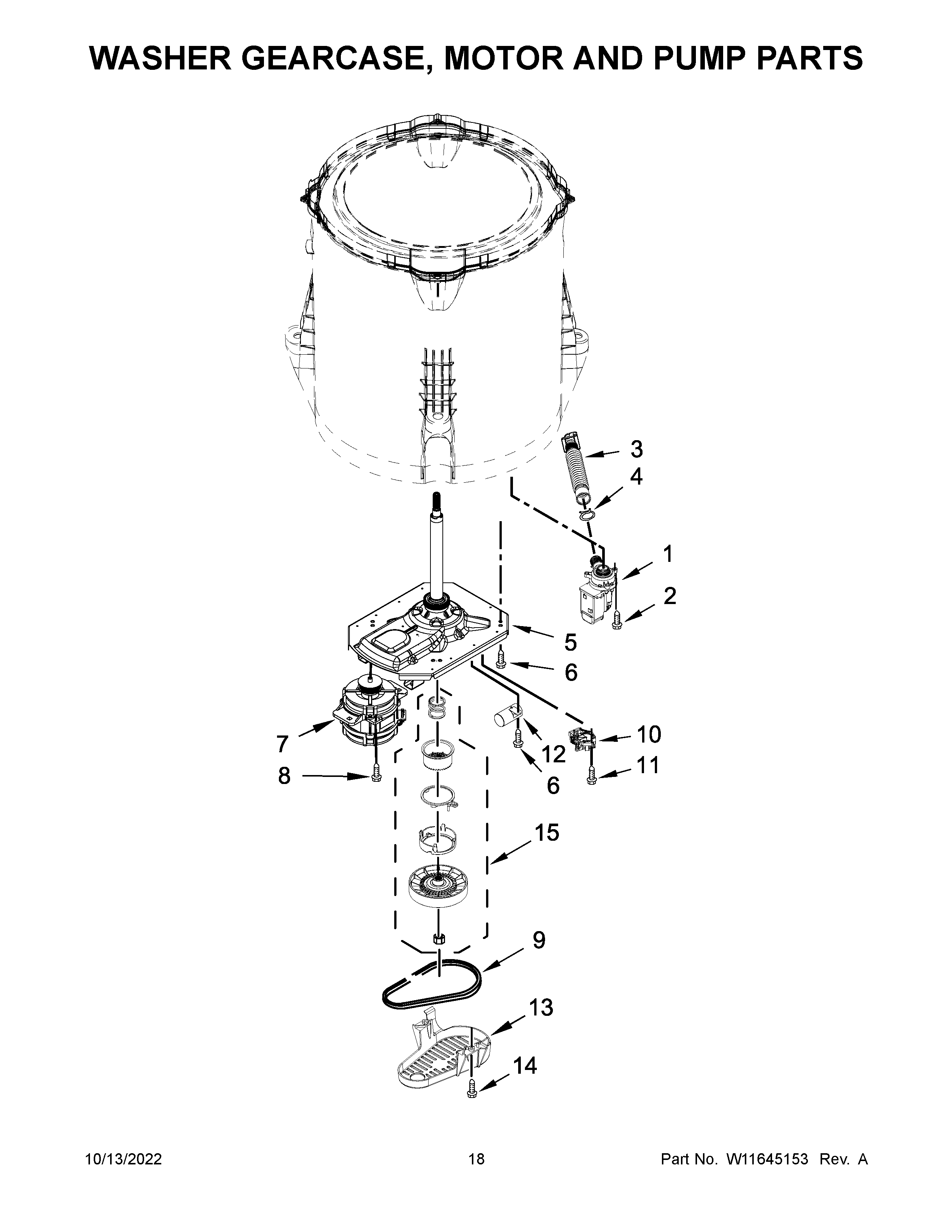 Washer gearcase, motor and pump parts