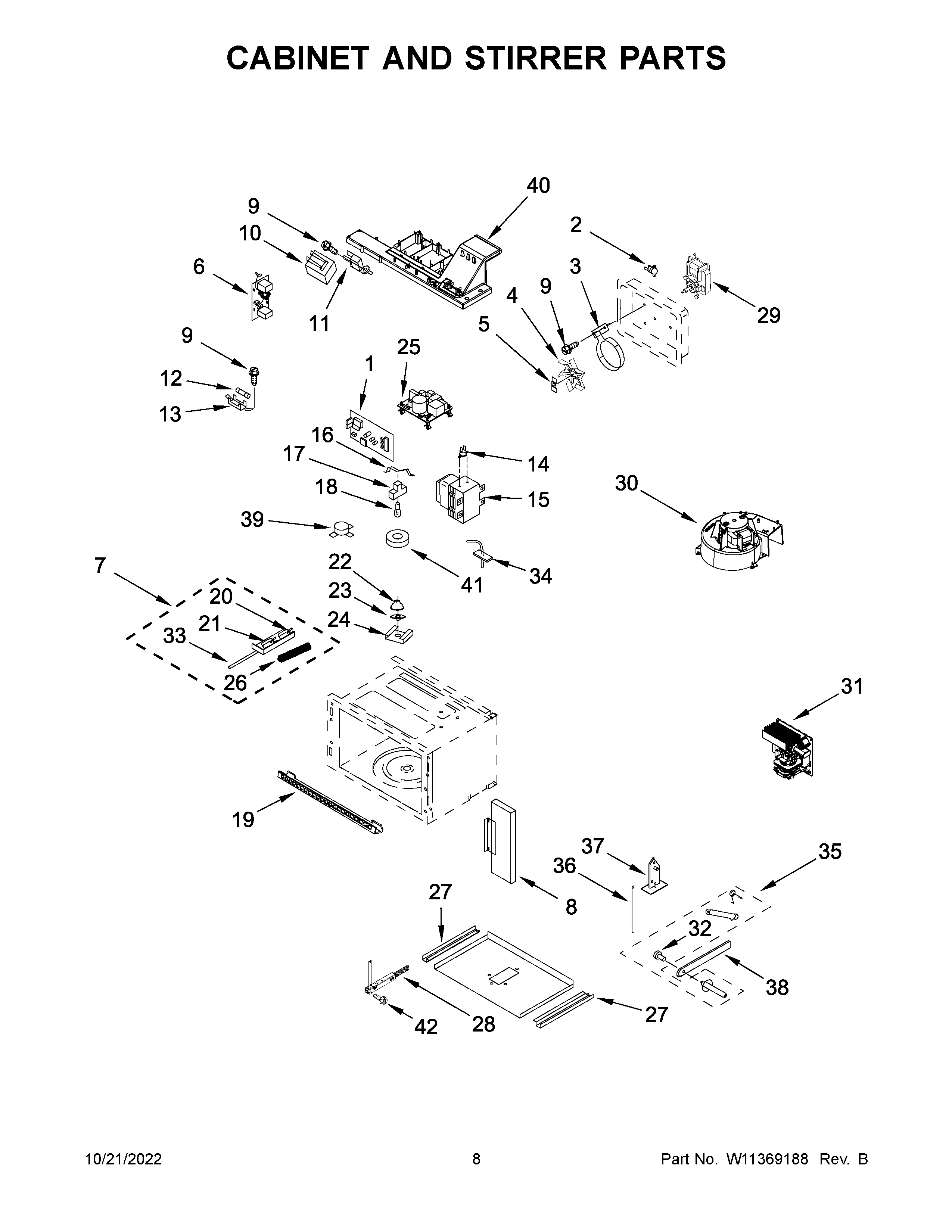 Cabinet and stirrer parts