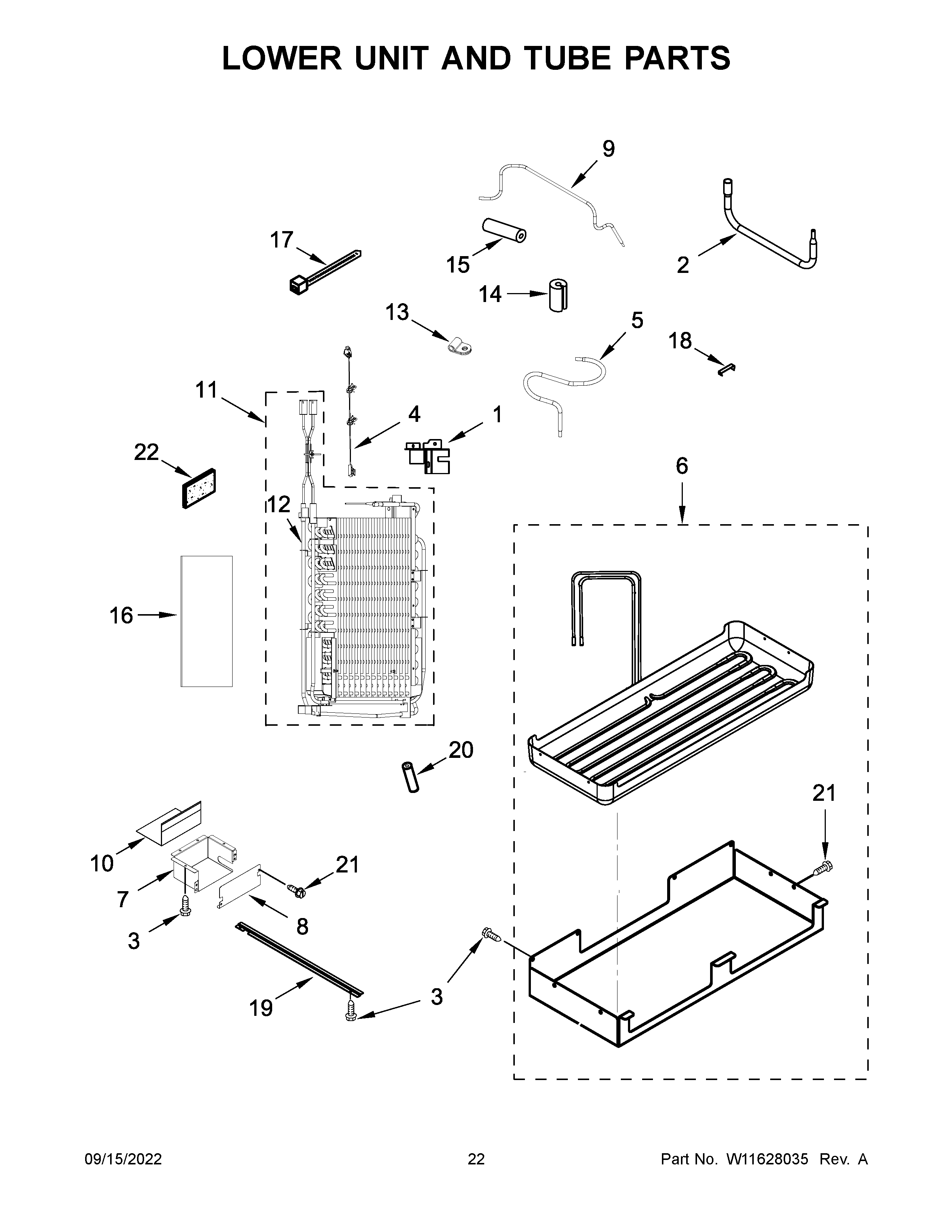 Lower unit and tube parts