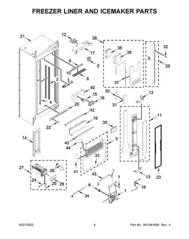 Freezer liner and icemaker parts