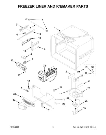 Freezer liner and icemaker parts