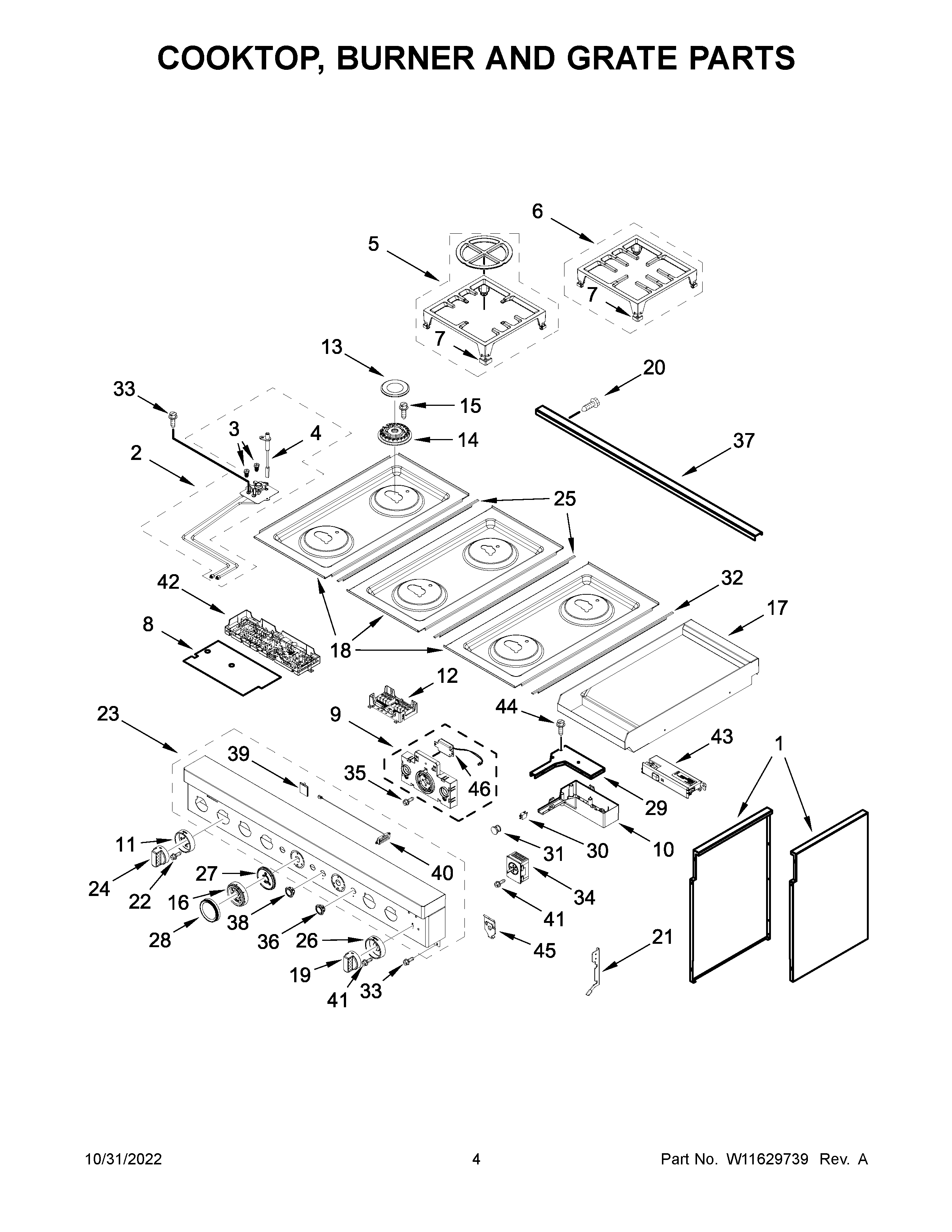 COOKTOP, BURNER AND GRATE PARTS