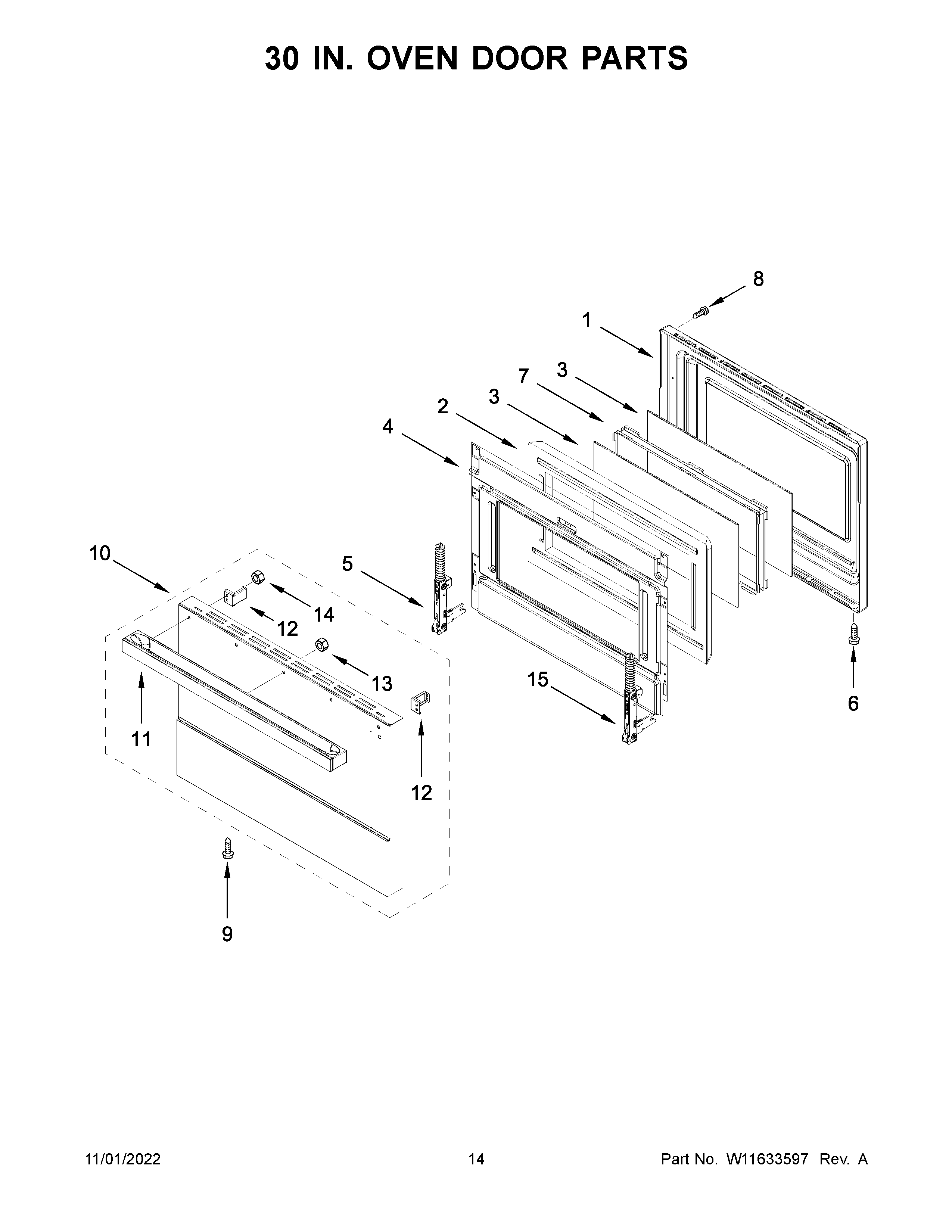 30 in. oven door parts