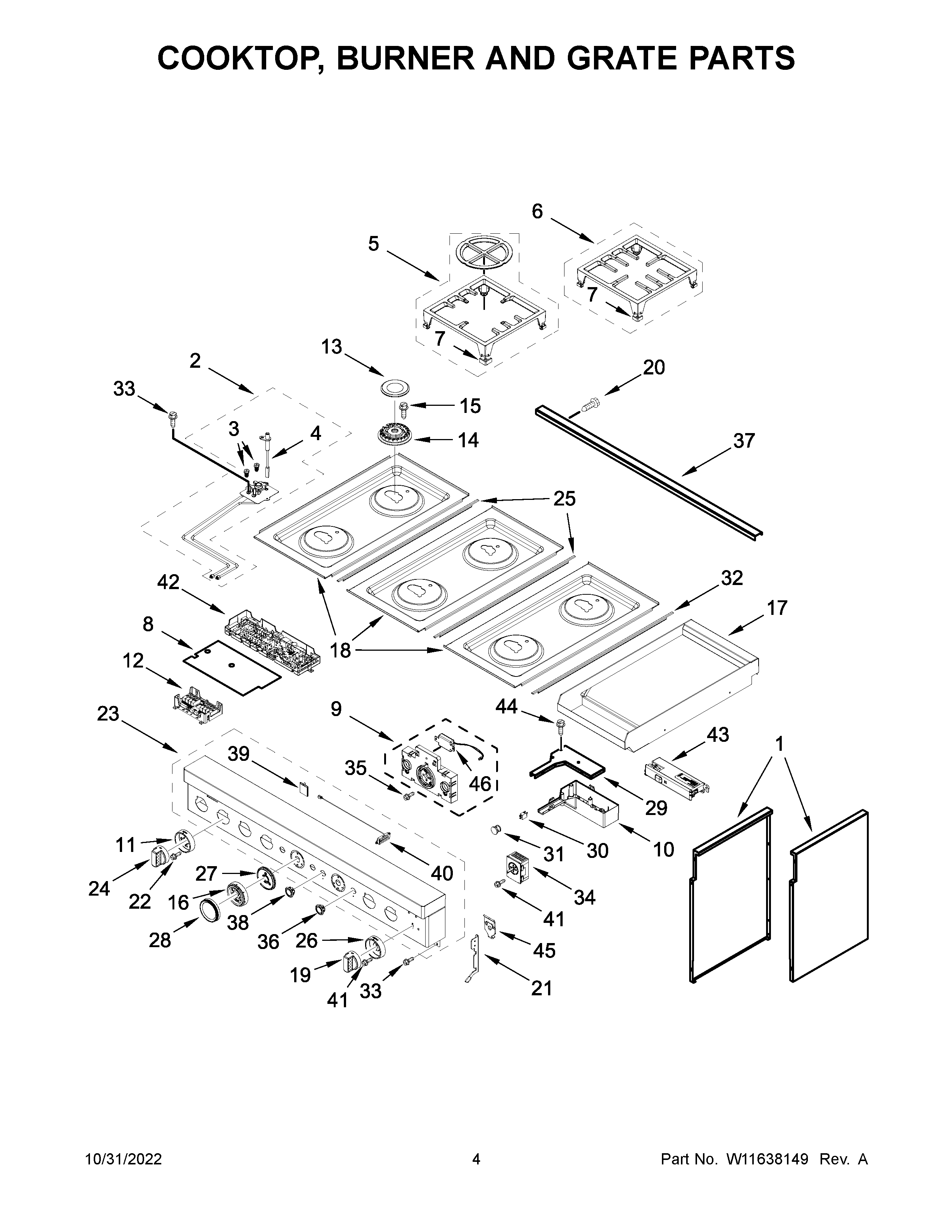 COOKTOP, BURNER AND GRATE PARTS