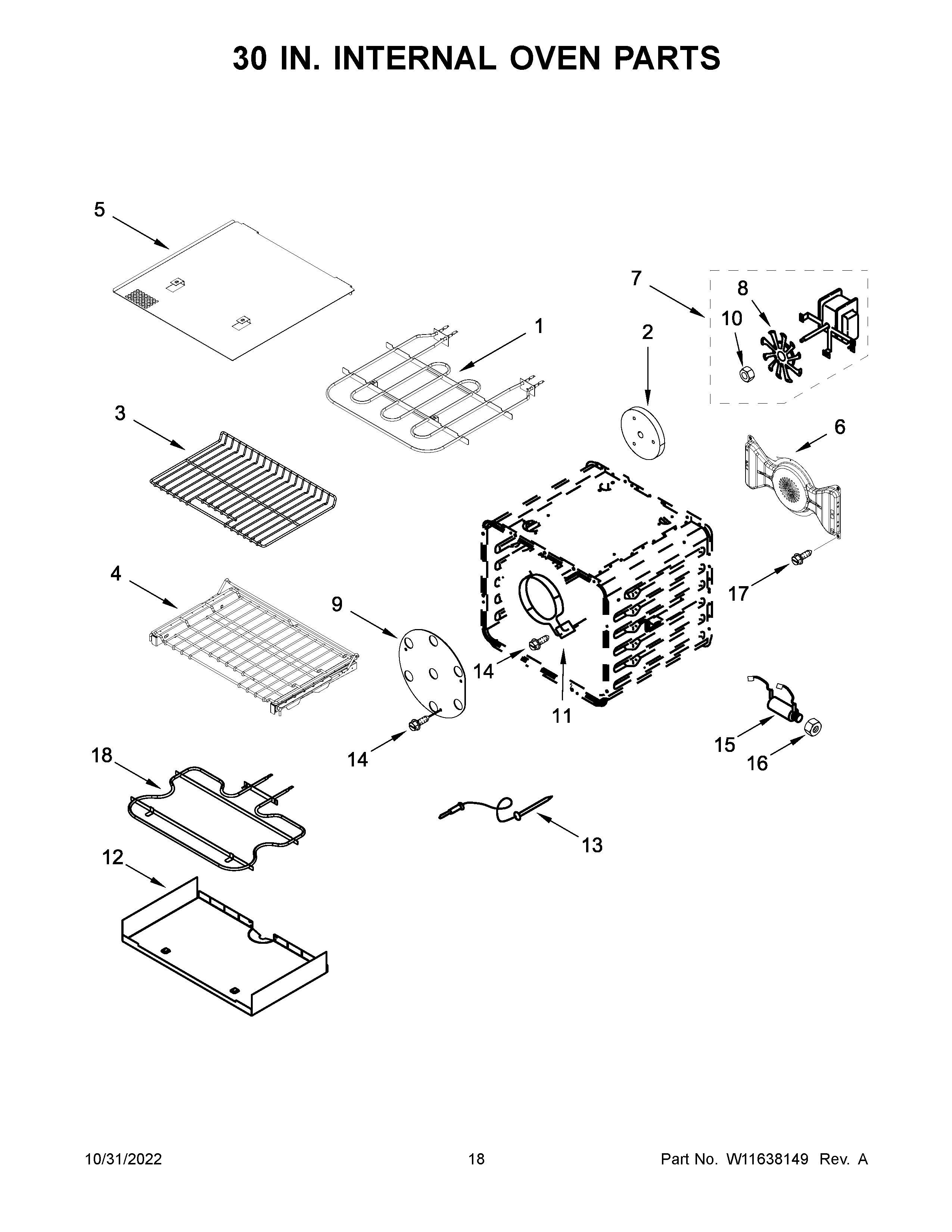 30 in. internal oven parts