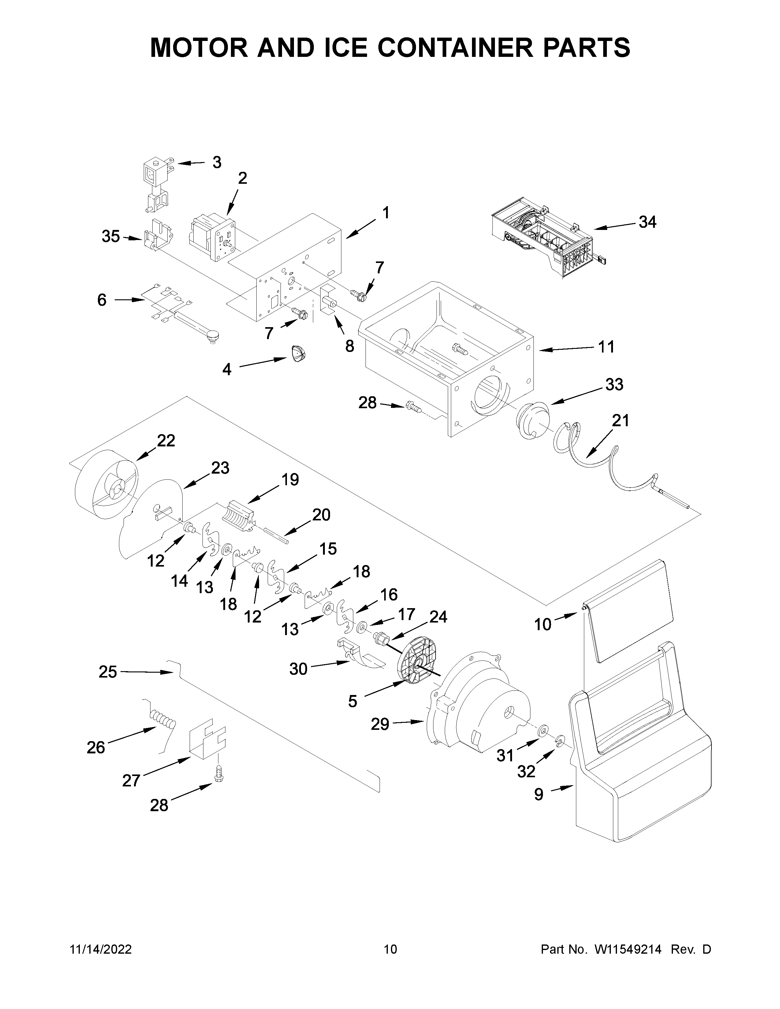 Motor and ice container parts