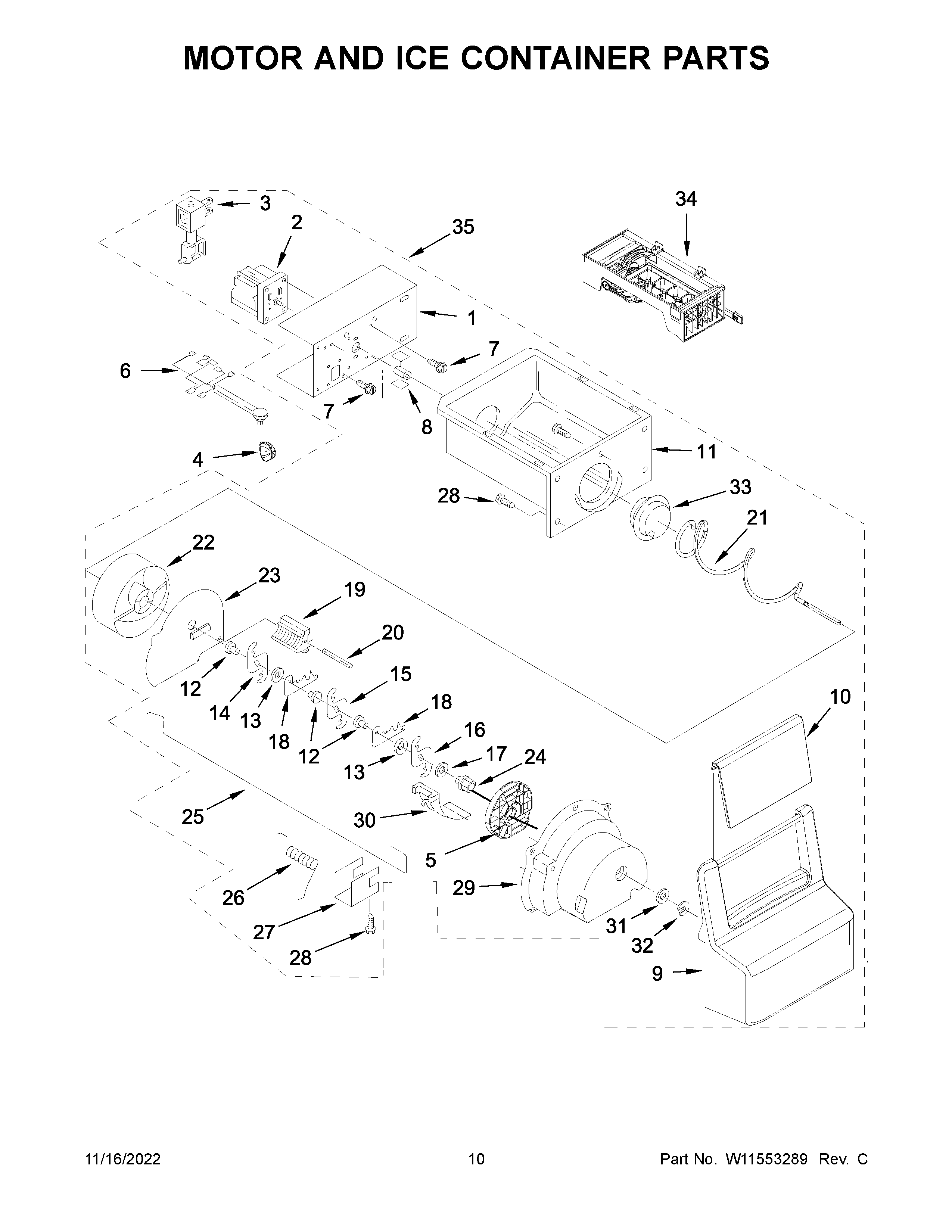 Motor and ice container parts