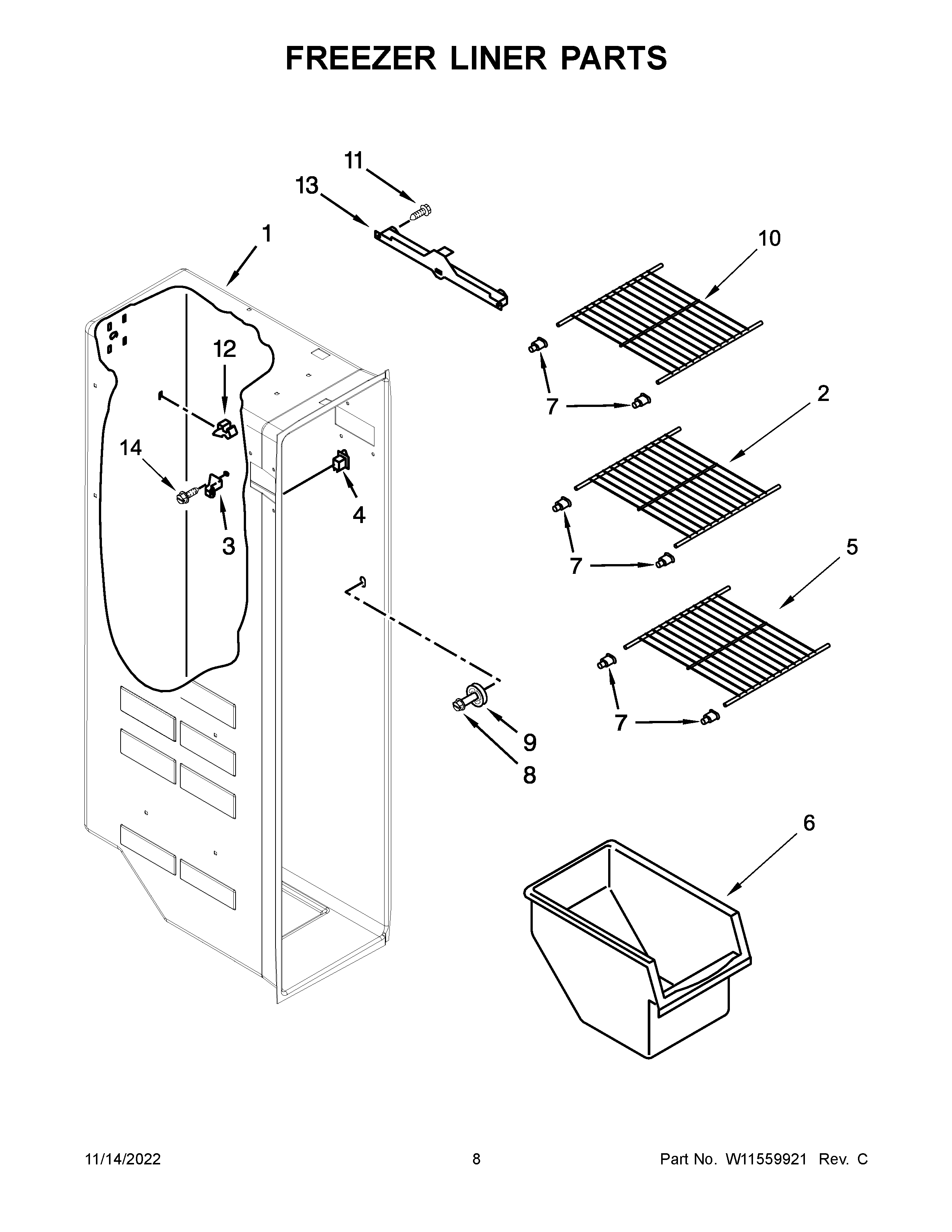 Freezer liner parts