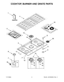 Cooktop, burner and grate parts