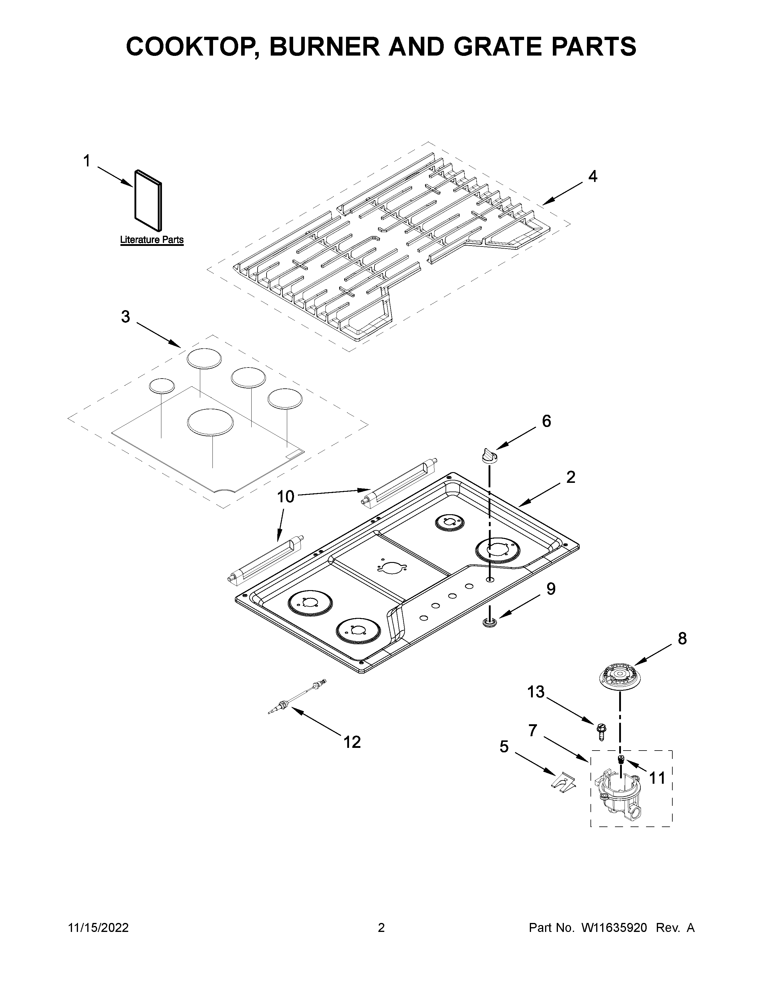 COOKTOP, BURNER AND GRATE PARTS