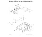Whirlpool WCG55US0HB05 burner box, gas valves and switch parts diagram