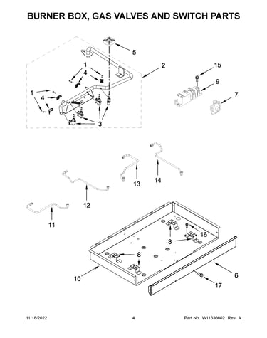 Burner box, gas valves and switch parts